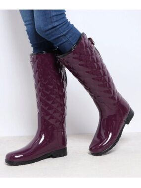Hunter Refined Gloss Quilted Tall Rain Boot Size EU37 US6